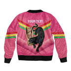 Personalised Panthers Rugby 2024 Bomber Jacket Mascot With Trophy Go Champions Aboriginal Art - Pink