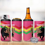 Personalised Panthers Rugby 2024 4 in 1 Can Cooler Tumbler Mascot With Trophy Go Champions Aboriginal Art - Pink