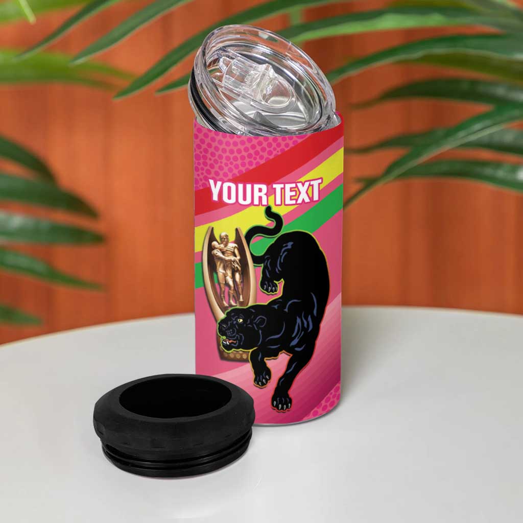Personalised Panthers Rugby 2024 4 in 1 Can Cooler Tumbler Mascot With Trophy Go Champions Aboriginal Art - Pink