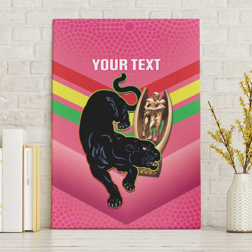 Personalised Panthers Rugby 2024 Canvas Wall Art Mascot With Trophy Go Champions Aboriginal Art - Pink
