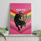 Personalised Panthers Rugby 2024 Canvas Wall Art Mascot With Trophy Go Champions Aboriginal Art - Pink