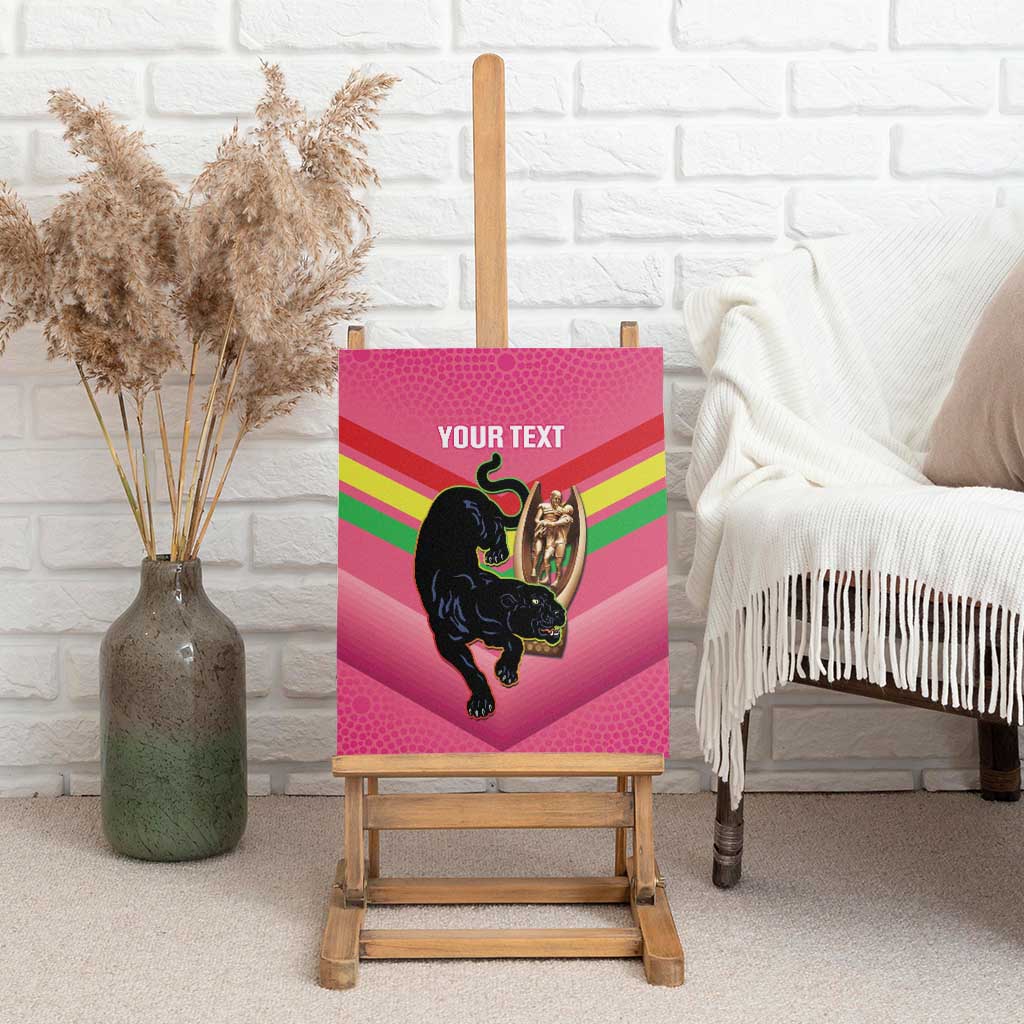 Personalised Panthers Rugby 2024 Canvas Wall Art Mascot With Trophy Go Champions Aboriginal Art - Pink