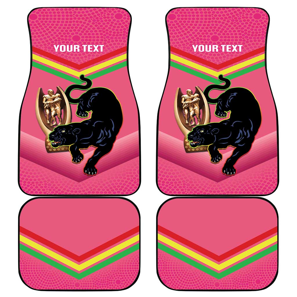 Personalised Panthers Rugby 2024 Car Mats Mascot With Trophy Go Champions Aboriginal Art - Pink