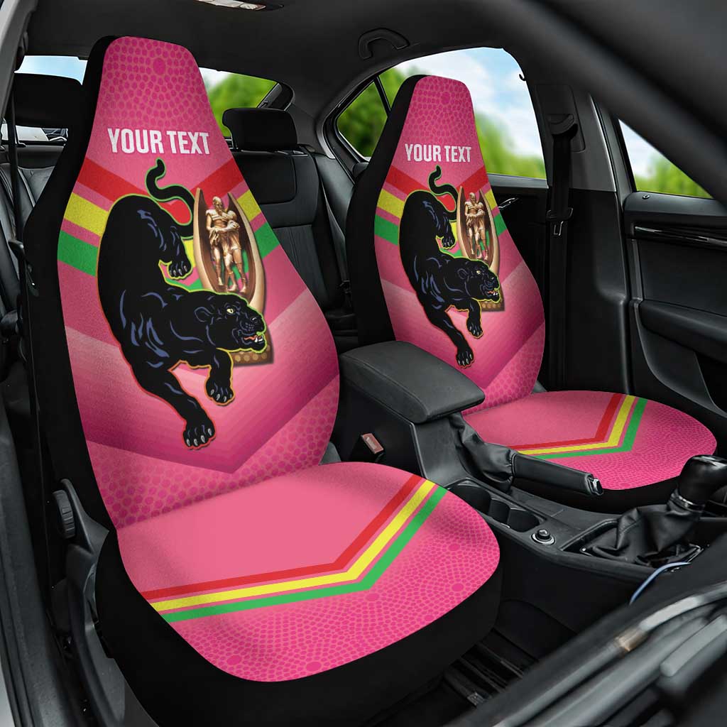 Personalised Panthers Rugby 2024 Car Seat Cover Mascot With Trophy Go Champions Aboriginal Art - Pink