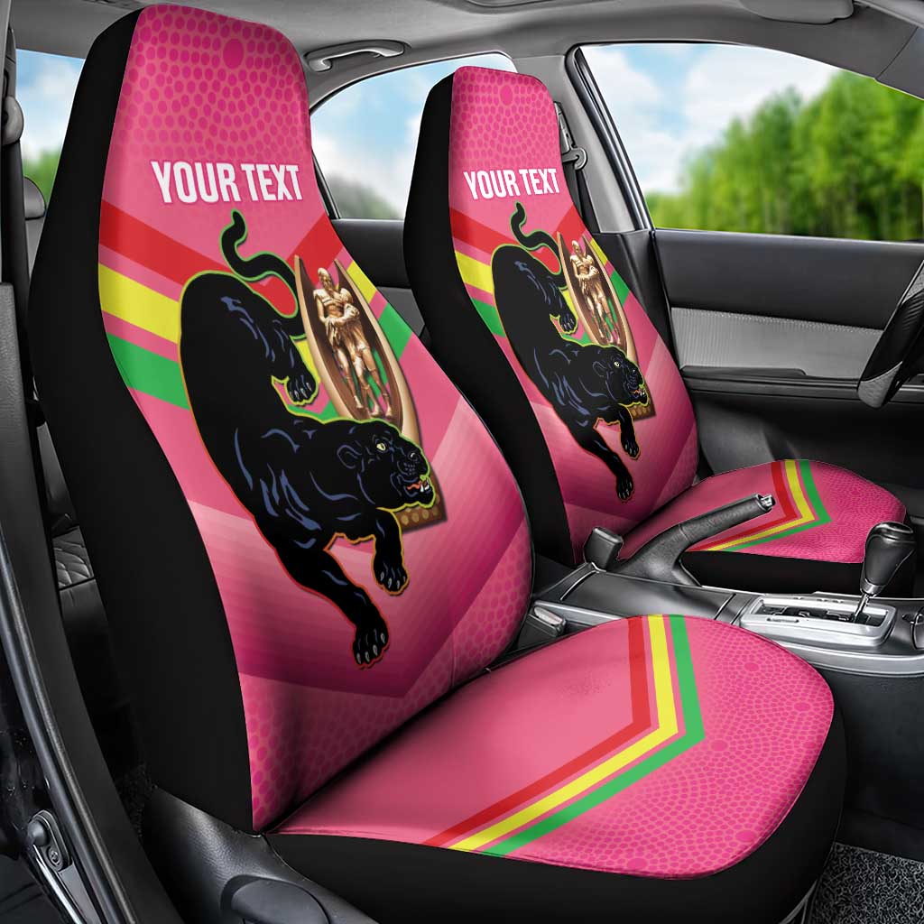 Personalised Panthers Rugby 2024 Car Seat Cover Mascot With Trophy Go Champions Aboriginal Art - Pink