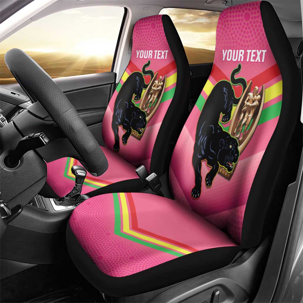 Personalised Panthers Rugby 2024 Car Seat Cover Mascot With Trophy Go Champions Aboriginal Art - Pink