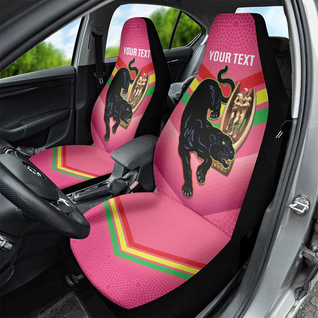 Personalised Panthers Rugby 2024 Car Seat Cover Mascot With Trophy Go Champions Aboriginal Art - Pink