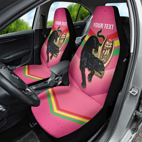 Personalised Panthers Rugby 2024 Car Seat Cover Mascot With Trophy Go Champions Aboriginal Art - Pink