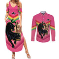 Personalised Panthers Rugby 2024 Couples Matching Summer Maxi Dress and Long Sleeve Button Shirt Mascot With Trophy Go Champions Aboriginal Art - Pink