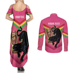Personalised Panthers Rugby 2024 Couples Matching Summer Maxi Dress and Long Sleeve Button Shirt Mascot With Trophy Go Champions Aboriginal Art - Pink
