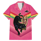 Personalised Panthers Rugby 2024 Family Matching Mermaid Dress and Hawaiian Shirt Mascot With Trophy Go Champions Aboriginal Art - Pink
