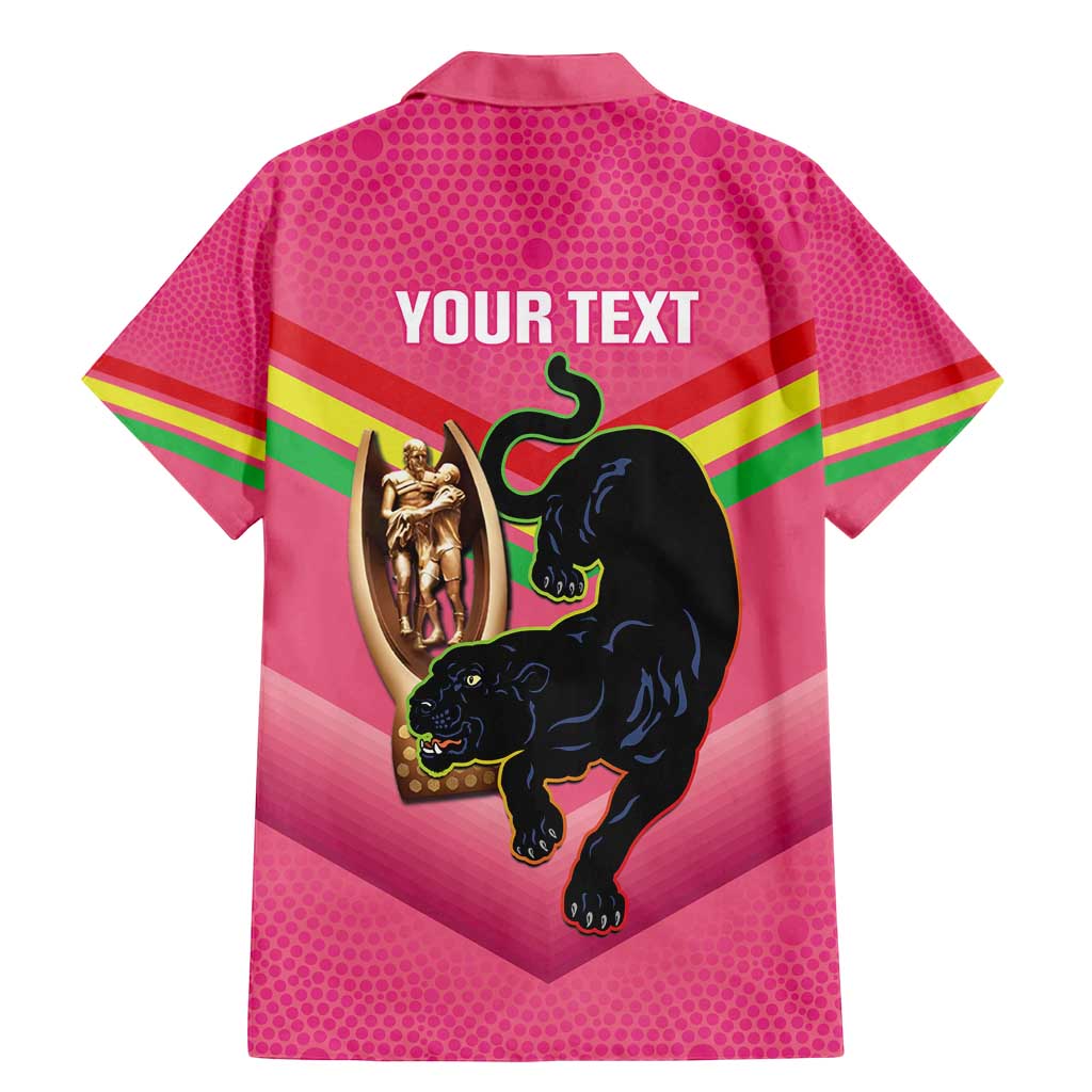 Personalised Panthers Rugby 2024 Family Matching Mermaid Dress and Hawaiian Shirt Mascot With Trophy Go Champions Aboriginal Art - Pink