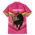 Personalised Panthers Rugby 2024 Family Matching Mermaid Dress and Hawaiian Shirt Mascot With Trophy Go Champions Aboriginal Art - Pink