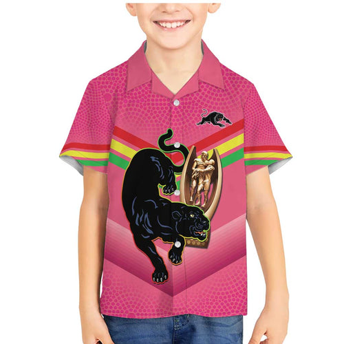 Personalised Panthers Rugby 2024 Family Matching Mermaid Dress and Hawaiian Shirt Mascot With Trophy Go Champions Aboriginal Art - Pink