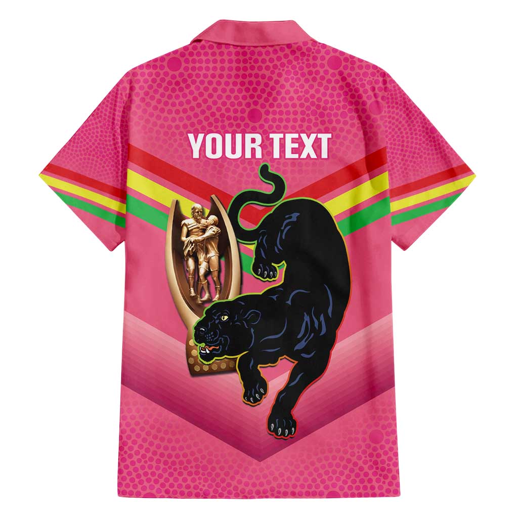 Personalised Panthers Rugby 2024 Family Matching Off Shoulder Maxi Dress and Hawaiian Shirt Mascot With Trophy Go Champions Aboriginal Art - Pink