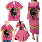 Personalised Panthers Rugby 2024 Family Matching Puletasi and Hawaiian Shirt Mascot With Trophy Go Champions Aboriginal Art - Pink