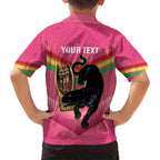 Personalised Panthers Rugby 2024 Family Matching Puletasi and Hawaiian Shirt Mascot With Trophy Go Champions Aboriginal Art - Pink
