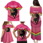 Personalised Panthers Rugby 2024 Family Matching Puletasi and Hawaiian Shirt Mascot With Trophy Go Champions Aboriginal Art - Pink