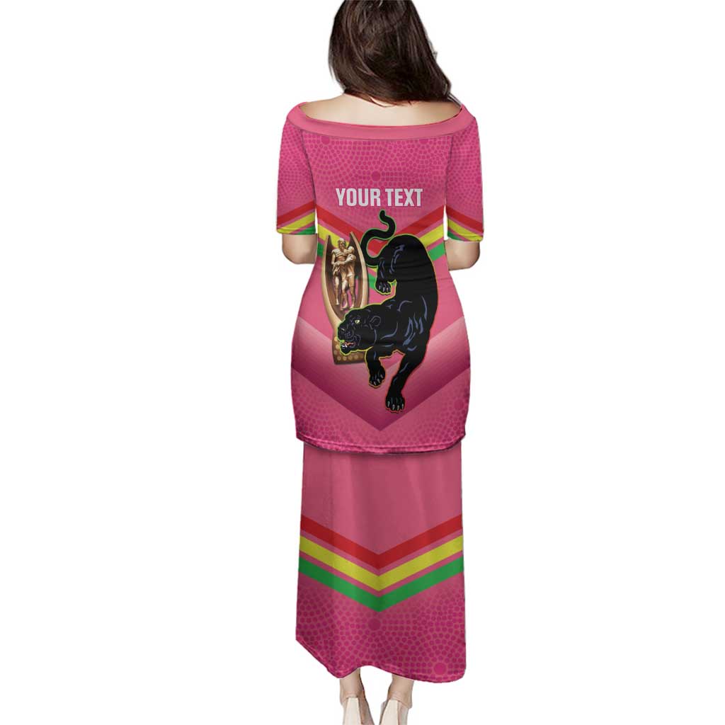 Personalised Panthers Rugby 2024 Family Matching Puletasi and Hawaiian Shirt Mascot With Trophy Go Champions Aboriginal Art - Pink