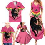 Personalised Panthers Rugby 2024 Family Matching Summer Maxi Dress and Hawaiian Shirt Mascot With Trophy Go Champions Aboriginal Art - Pink