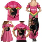 Personalised Panthers Rugby 2024 Family Matching Summer Maxi Dress and Hawaiian Shirt Mascot With Trophy Go Champions Aboriginal Art - Pink
