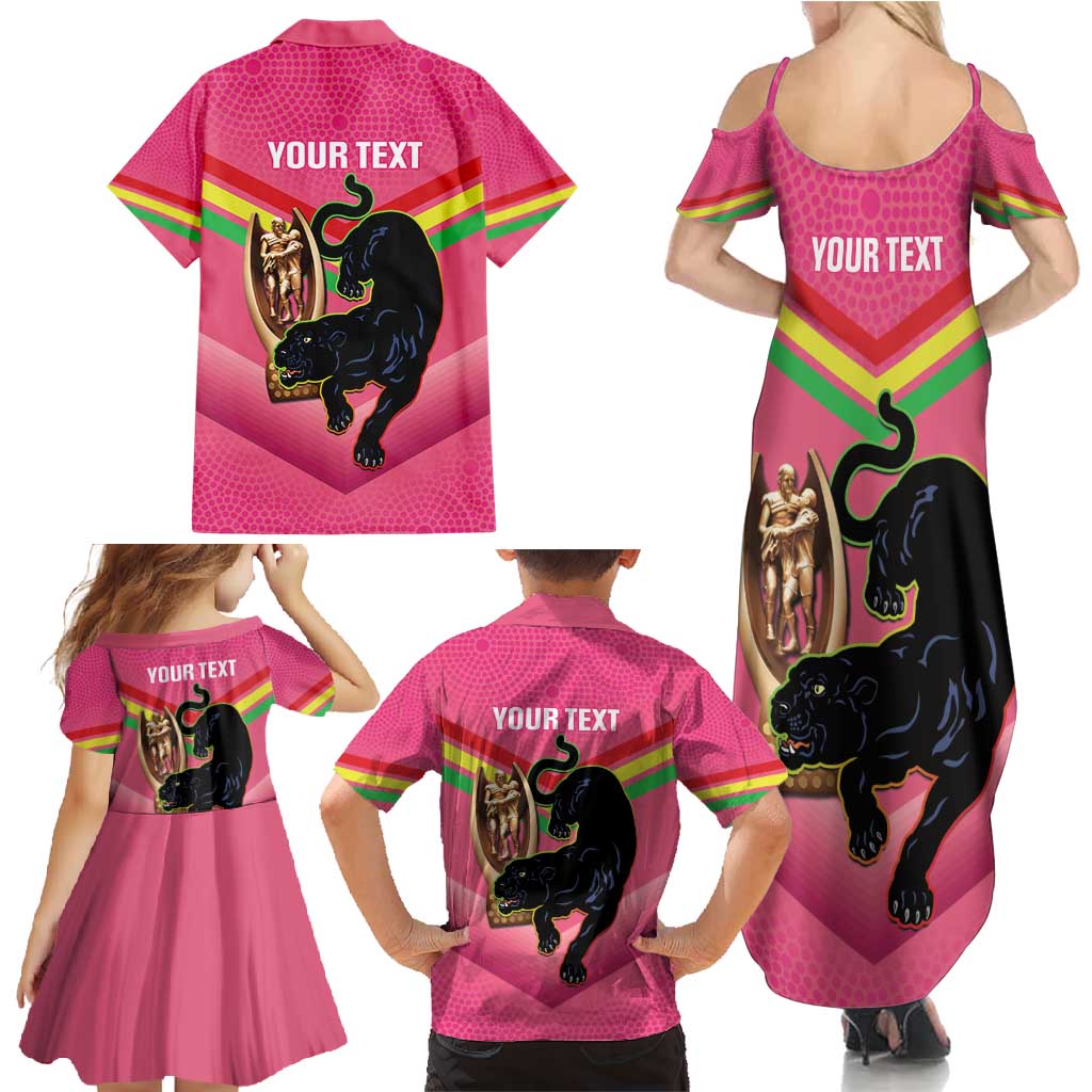 Personalised Panthers Rugby 2024 Family Matching Summer Maxi Dress and Hawaiian Shirt Mascot With Trophy Go Champions Aboriginal Art - Pink