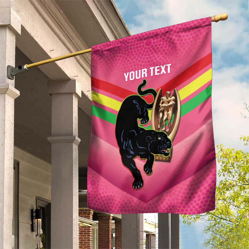 Personalised Panthers Rugby 2024 Garden Flag Mascot With Trophy Go Champions Aboriginal Art - Pink