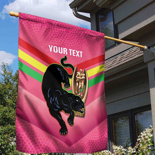 Personalised Panthers Rugby 2024 Garden Flag Mascot With Trophy Go Champions Aboriginal Art - Pink