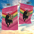Personalised Panthers Rugby 2024 Garden Flag Mascot With Trophy Go Champions Aboriginal Art - Pink