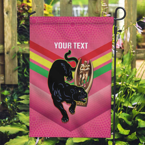 Personalised Panthers Rugby 2024 Garden Flag Mascot With Trophy Go Champions Aboriginal Art - Pink