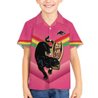 Personalised Panthers Rugby 2024 Hawaiian Shirt Mascot With Trophy Go Champions Aboriginal Art - Pink