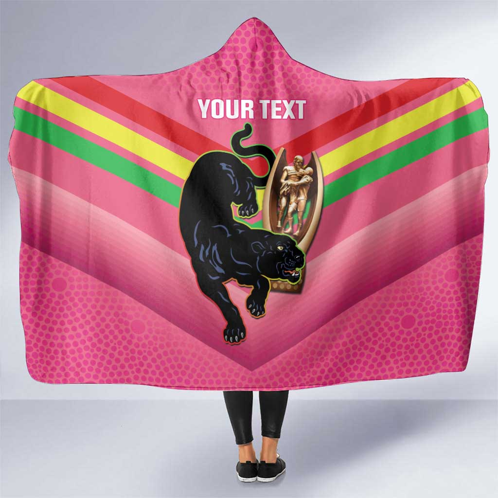Personalised Panthers Rugby 2024 Hooded Blanket Mascot With Trophy Go Champions Aboriginal Art - Pink
