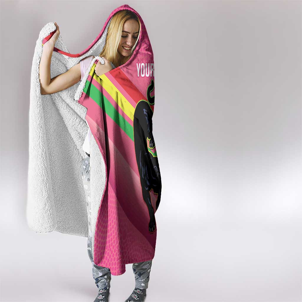 Personalised Panthers Rugby 2024 Hooded Blanket Mascot With Trophy Go Champions Aboriginal Art - Pink