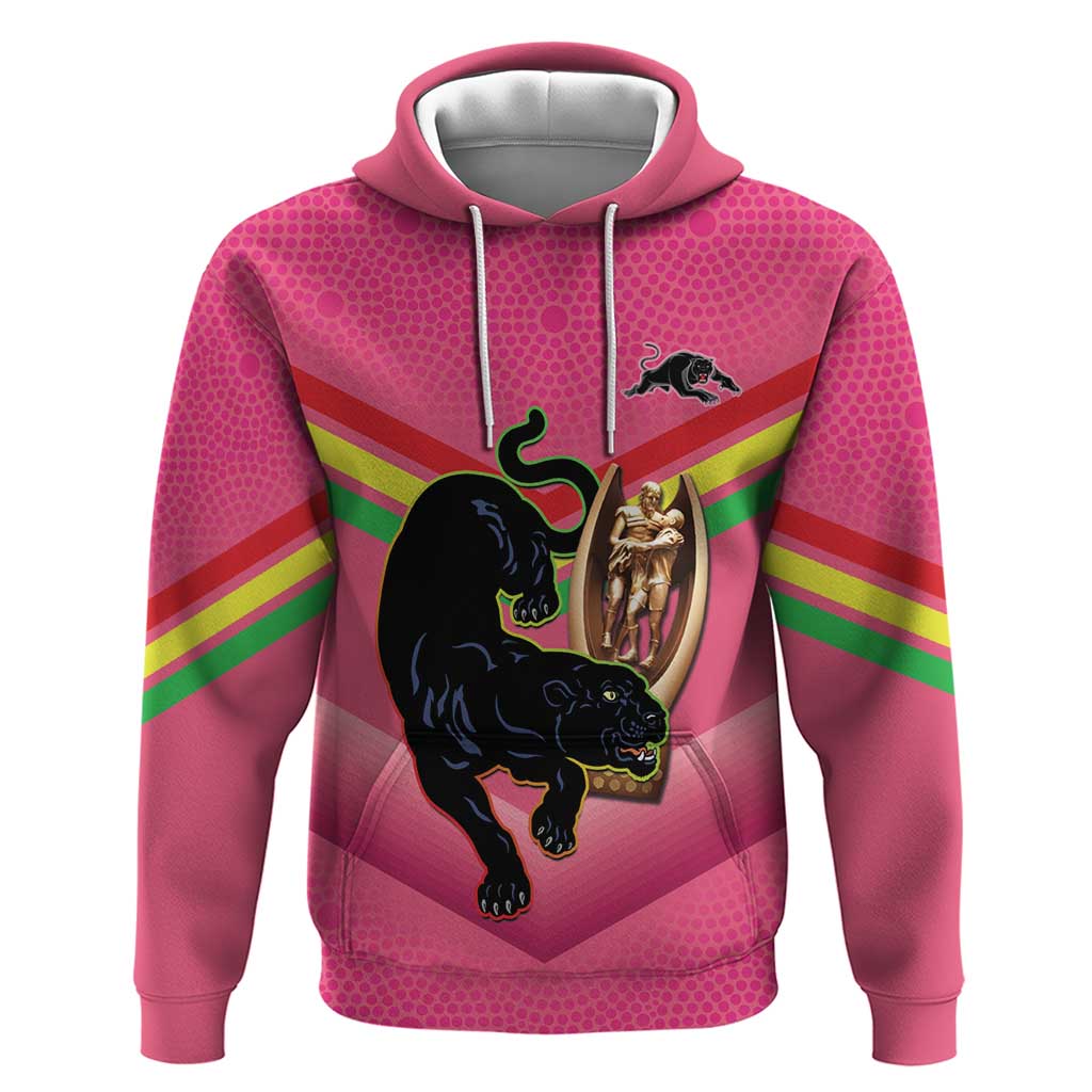 Personalised Panthers Rugby 2024 Hoodie Mascot With Trophy Go Champions Aboriginal Art - Pink