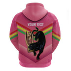 Personalised Panthers Rugby 2024 Hoodie Mascot With Trophy Go Champions Aboriginal Art - Pink