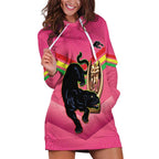 Personalised Panthers Rugby 2024 Hoodie Dress Mascot With Trophy Go Champions Aboriginal Art - Pink