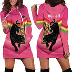 Personalised Panthers Rugby 2024 Hoodie Dress Mascot With Trophy Go Champions Aboriginal Art - Pink
