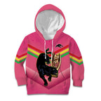 Personalised Panthers Rugby 2024 Kid Hoodie Mascot With Trophy Go Champions Aboriginal Art - Pink