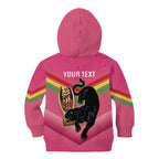 Personalised Panthers Rugby 2024 Kid Hoodie Mascot With Trophy Go Champions Aboriginal Art - Pink