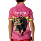Personalised Panthers Rugby 2024 Kid Polo Shirt Mascot With Trophy Go Champions Aboriginal Art - Pink
