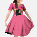 Personalised Panthers Rugby 2024 Kid Short Sleeve Dress Mascot With Trophy Go Champions Aboriginal Art - Pink
