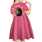Personalised Panthers Rugby 2024 Kid Short Sleeve Dress Mascot With Trophy Go Champions Aboriginal Art - Pink