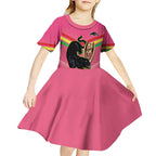 Personalised Panthers Rugby 2024 Kid Short Sleeve Dress Mascot With Trophy Go Champions Aboriginal Art - Pink