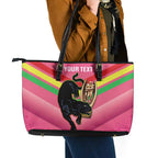 Personalised Panthers Rugby 2024 Leather Tote Bag Mascot With Trophy Go Champions Aboriginal Art - Pink