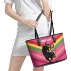 Personalised Panthers Rugby 2024 Leather Tote Bag Mascot With Trophy Go Champions Aboriginal Art - Pink