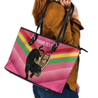 Personalised Panthers Rugby 2024 Leather Tote Bag Mascot With Trophy Go Champions Aboriginal Art - Pink