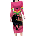 Personalised Panthers Rugby 2024 Long Sleeve Bodycon Dress Mascot With Trophy Go Champions Aboriginal Art - Pink