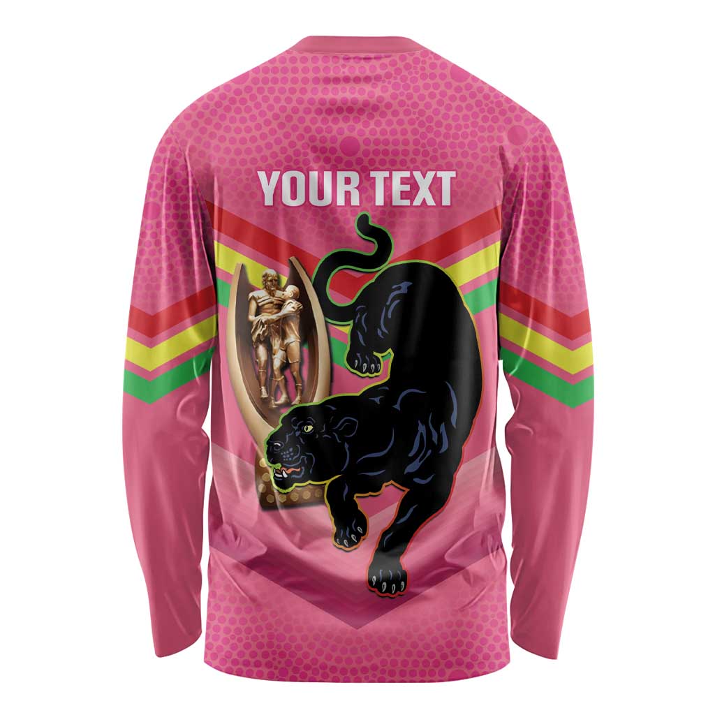 Personalised Panthers Rugby 2024 Long Sleeve Shirt Mascot With Trophy Go Champions Aboriginal Art - Pink