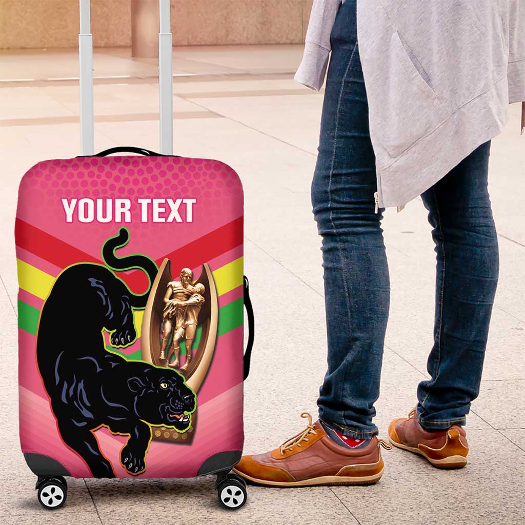 Personalised Panthers Rugby 2024 Luggage Cover Mascot With Trophy Go Champions Aboriginal Art - Pink