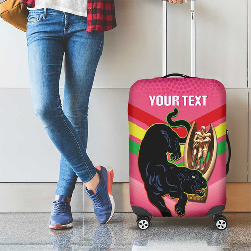 Personalised Panthers Rugby 2024 Luggage Cover Mascot With Trophy Go Champions Aboriginal Art - Pink